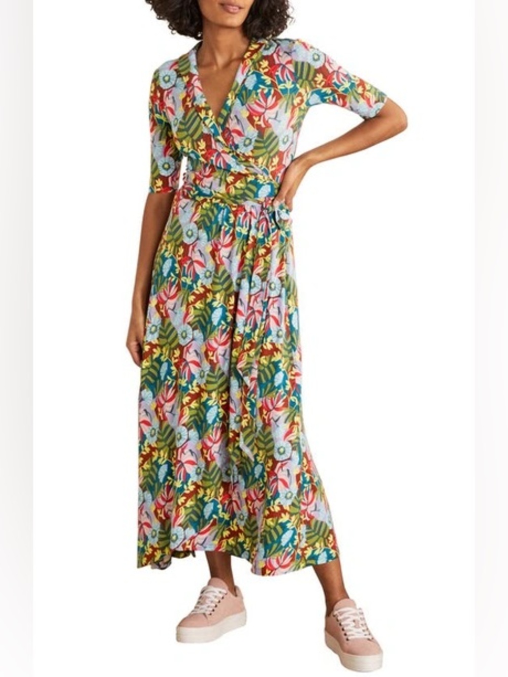 Boden Lavinia Jersey Wrap Dress In Red Oak/Safari Palm Size 6P